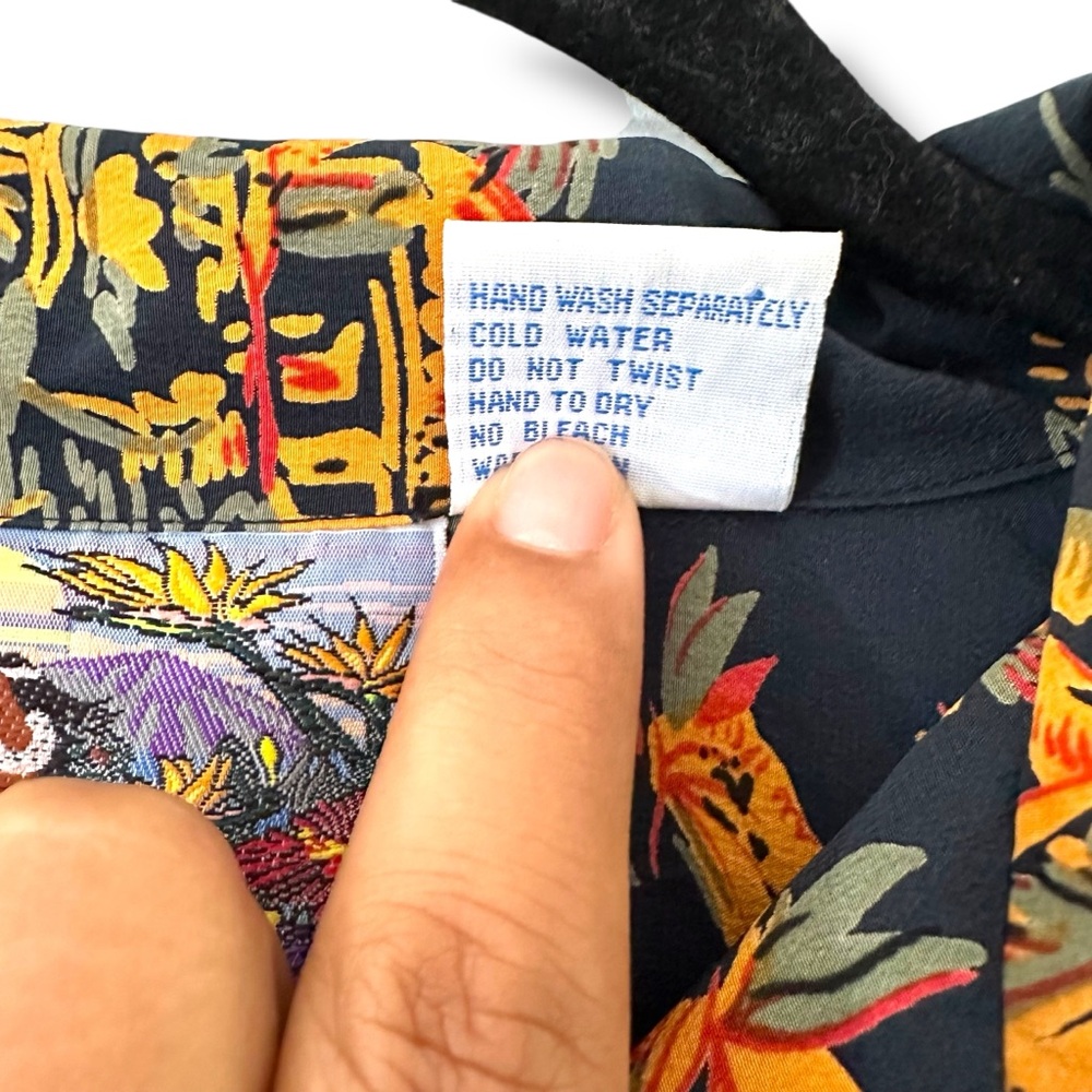 Avanti Navy/Orange Men’s Pineapple Hut Vtg Aloha Silk Button Down Shirt Medium - Picture 9 of 9